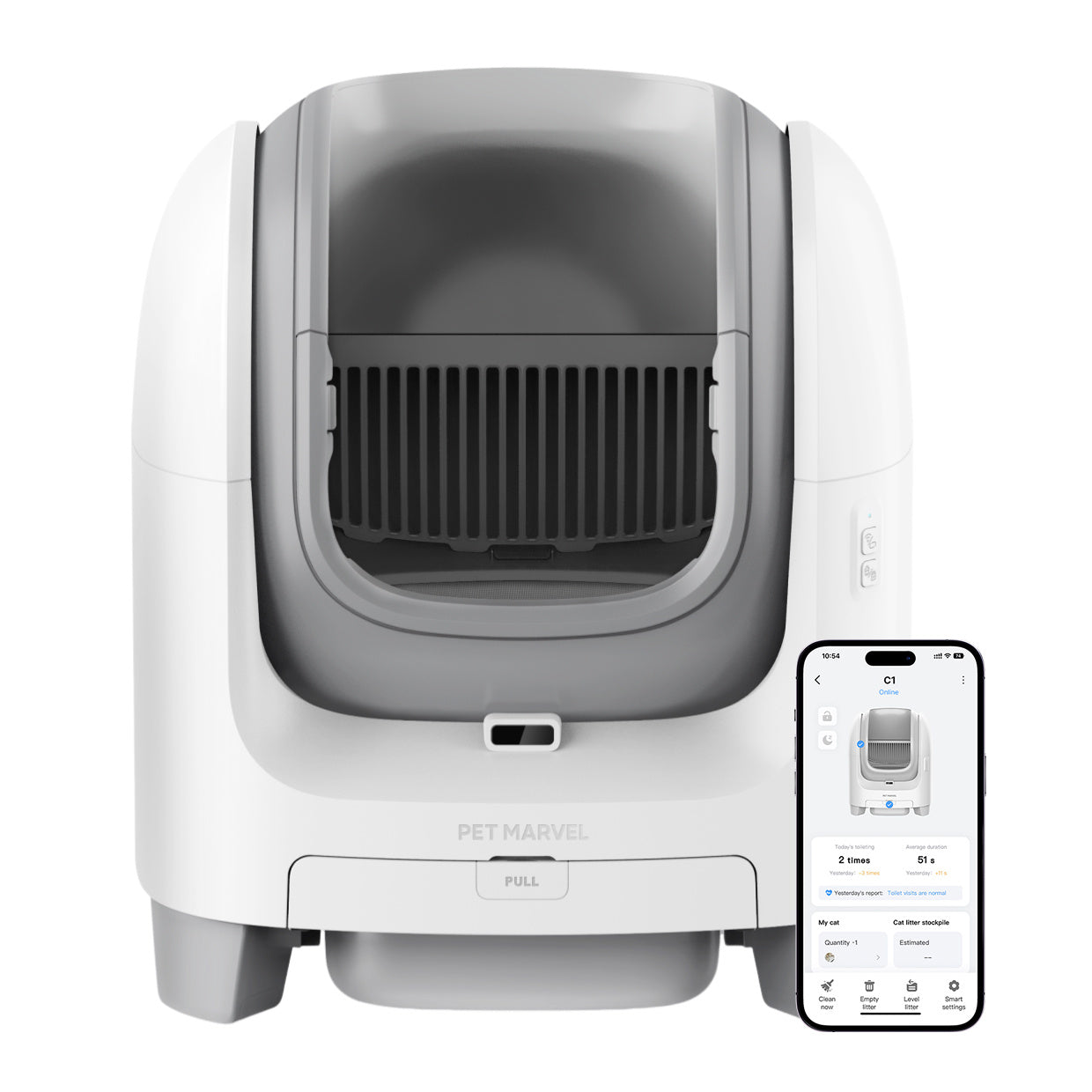 PETMARVEL C1 Large Open Top Smart WiFi Self-Cleaning Litter Box, White